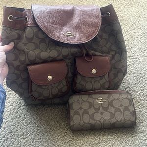 Coach backpack purse with matching wallet